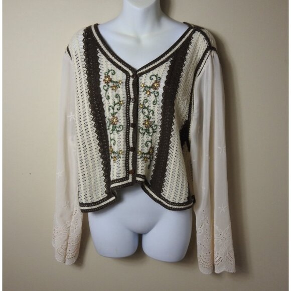 Cider Crochet Embroidered Sheer Sleeve Crop Top Size 4XL Lace Boho - Picture 4 of 15